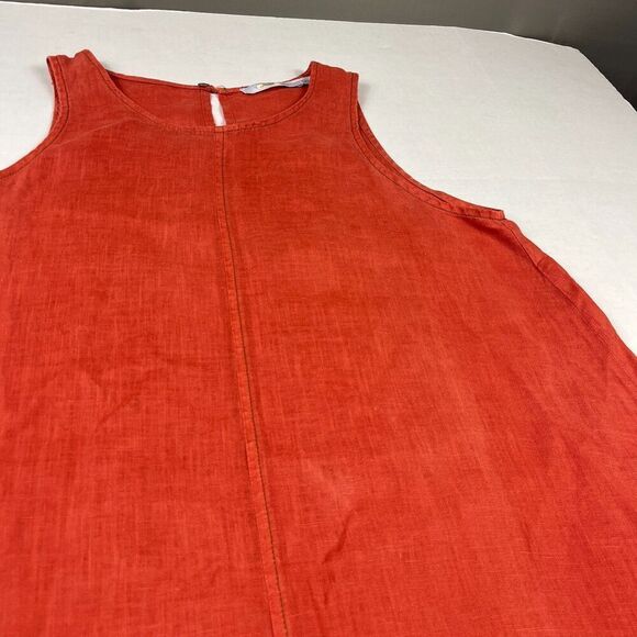 Lauren Vidal Linen Dress Small Orange Sleeveless Shift Raw Hem Summer Resort XS - Picture 6 of 13